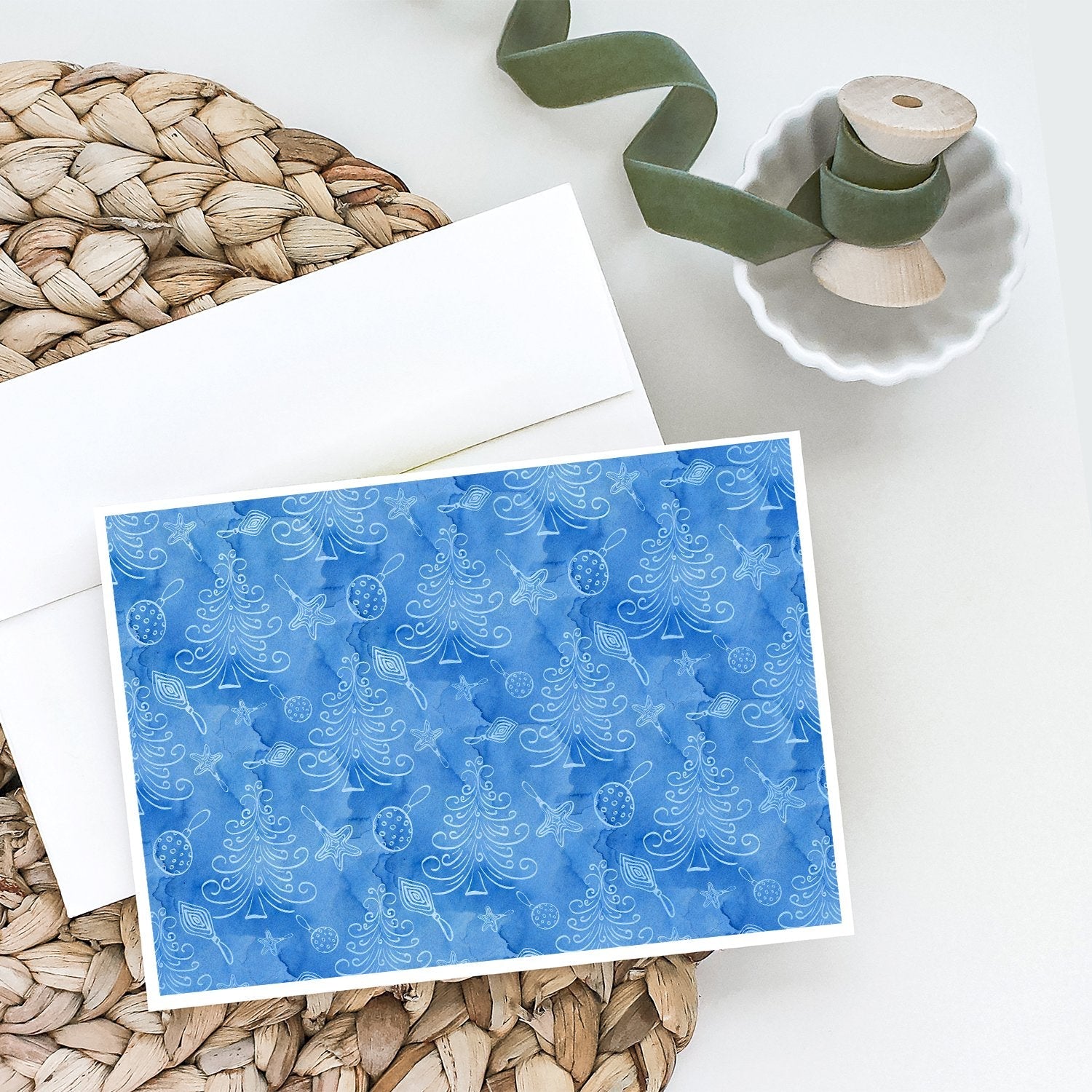 Watercolor Christmas Trees and Ornaments Greeting Cards Pack of 8 Blank Cards with Envelopes Whimsical A7 Size 5x7