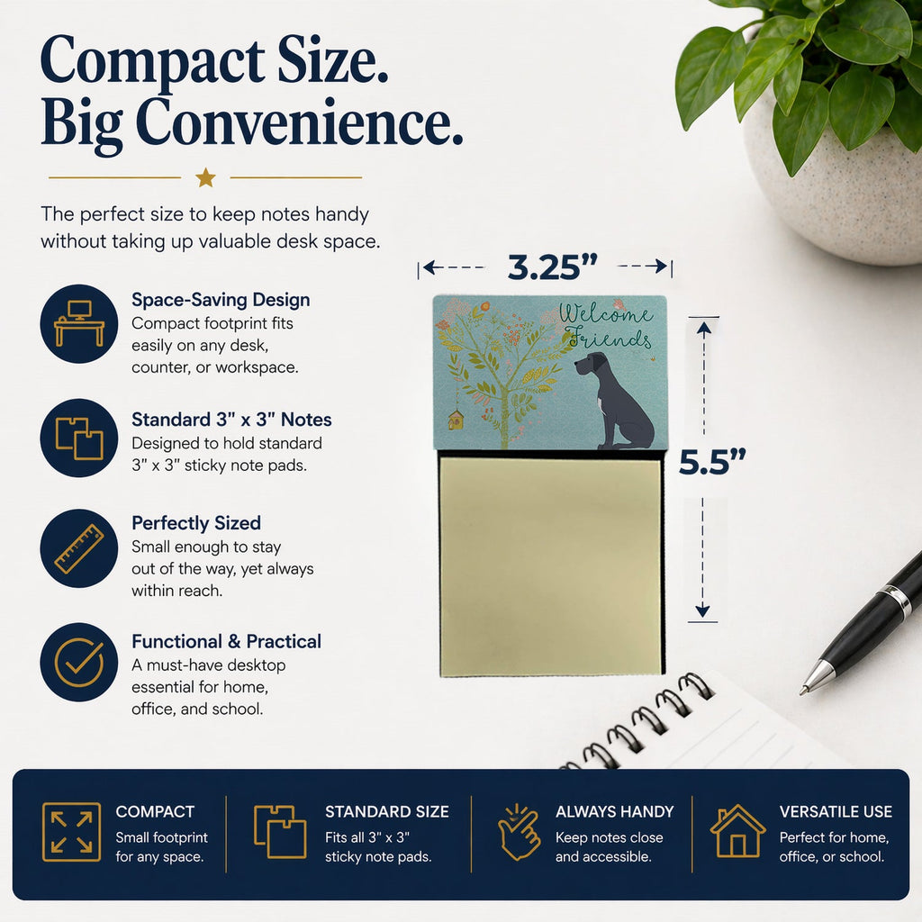 Welcome Friends Black Great Dane Watercolor Sticky Note Holder Refillable Dispenser Desk Accessory 3x3 Pad Gift