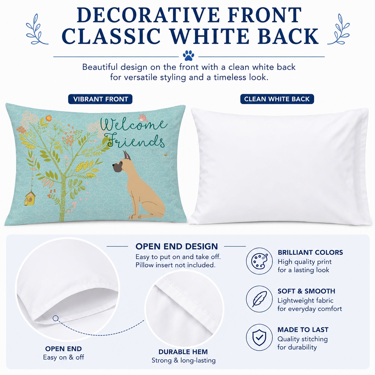 Welcome Friends Fawn Great Dane Cropped Ears Standard Pillowcase Lightweight Super Soft Easy Care Decorative Artwork Pillowcase, Standard
