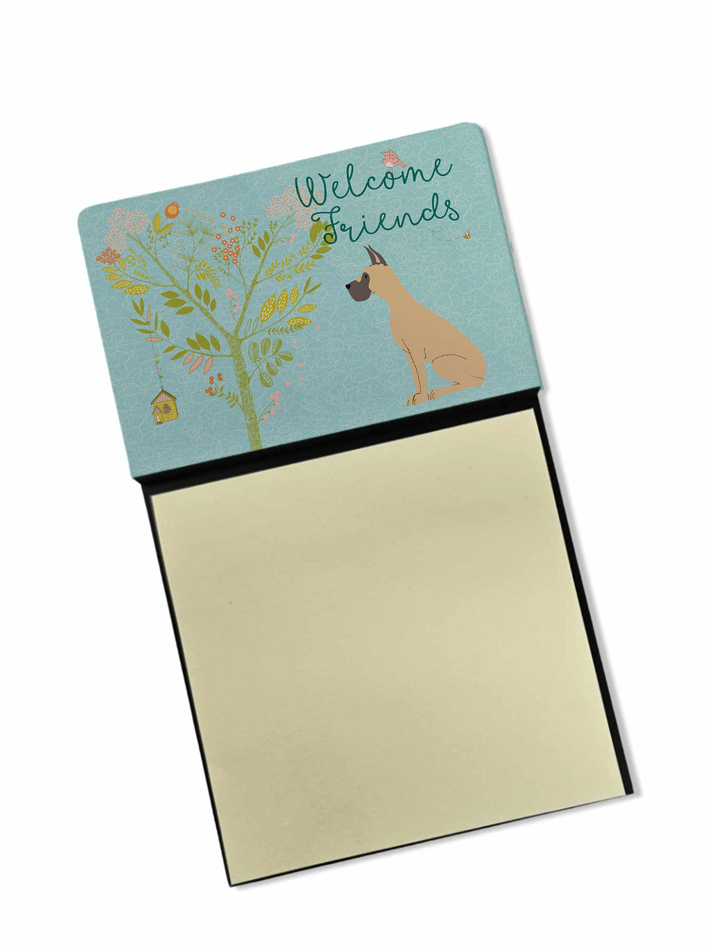 Welcome Friends Fawn Great Dane Cropped Ears Watercolor Sticky Note Holder Refillable Dispenser Desk Accessory 3x3 Pad Gift