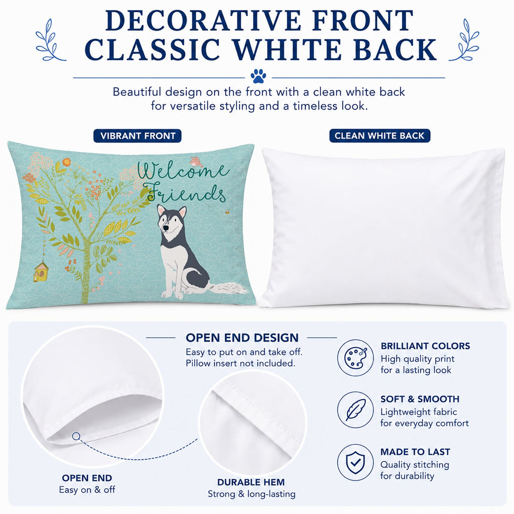 Welcome Friends Siberian Husky Standard Pillowcase Lightweight Super Soft Easy Care Decorative Artwork Pillowcase, Standard