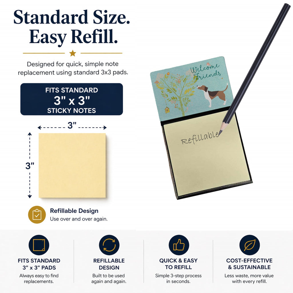 Welcome Friends Beagle Watercolor Sticky Note Holder Refillable Dispenser Desk Accessory 3x3 Pad Gift