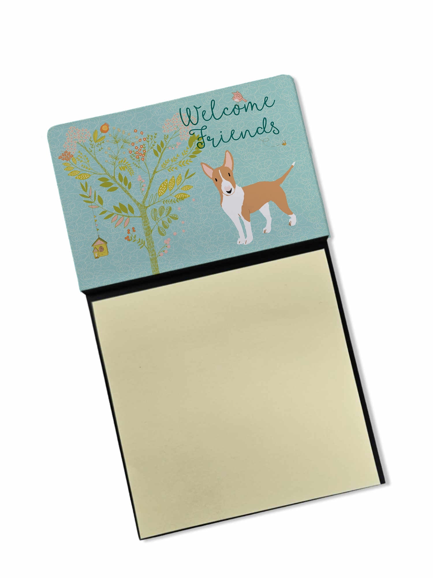 Welcome Friends Brown Bull Terrier Watercolor Sticky Note Holder Refillable Dispenser Desk Accessory 3x3 Pad Gift