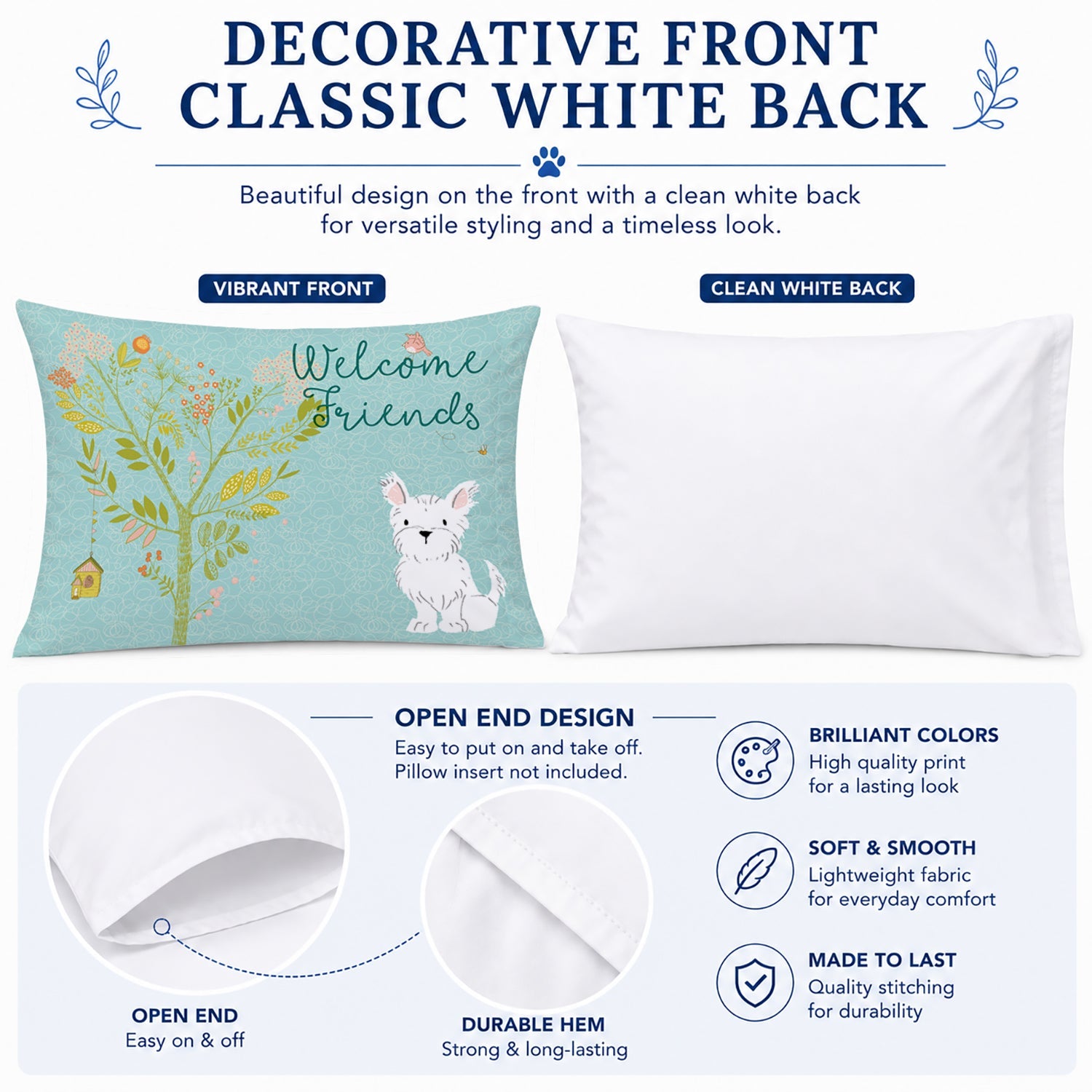 Welcome Friends Westie Standard Pillowcase Lightweight Super Soft Easy Care Decorative Artwork Pillowcase, Standard