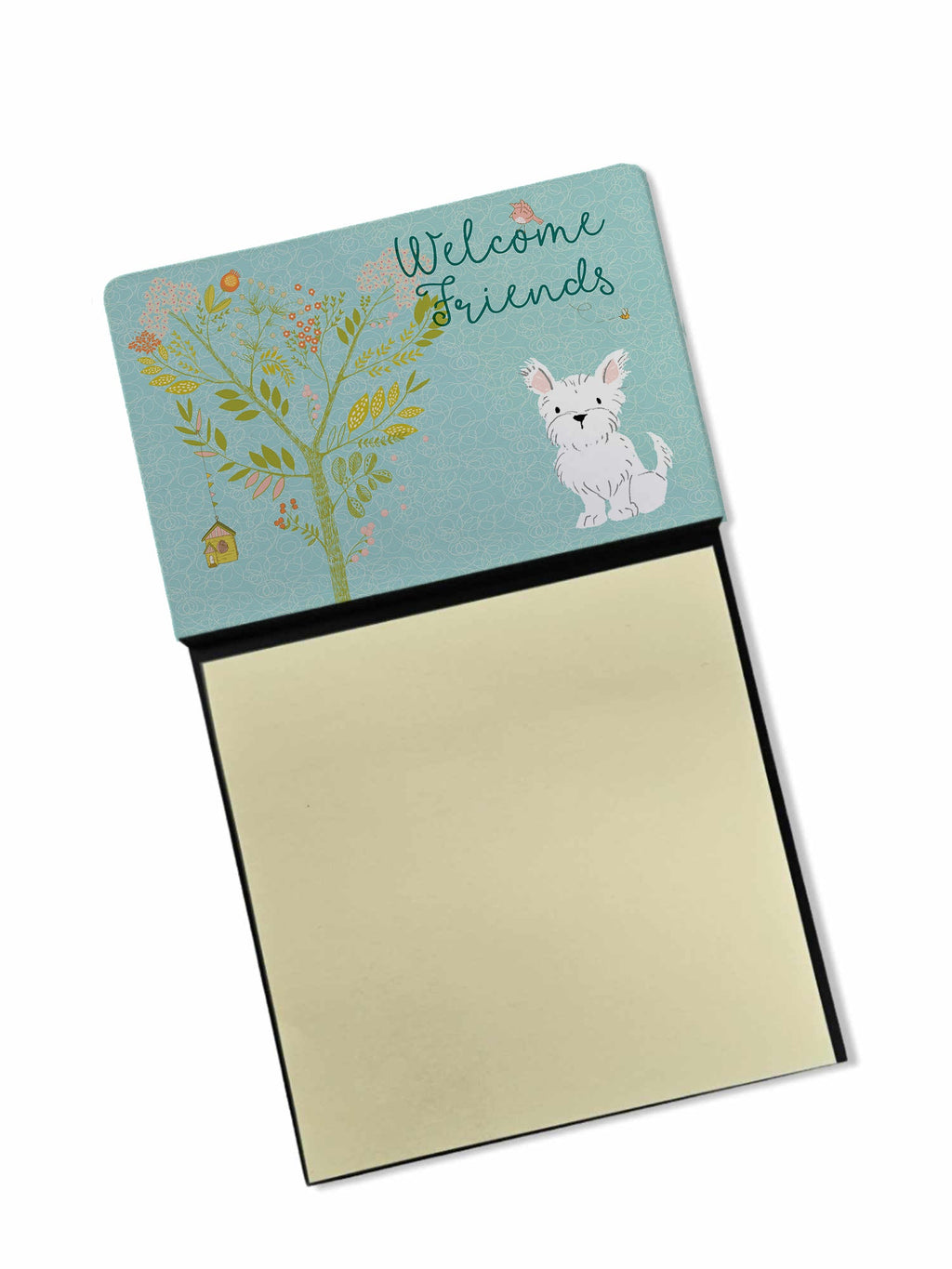 Welcome Friends Westie Watercolor Sticky Note Holder Refillable Dispenser Desk Accessory 3x3 Pad Gift