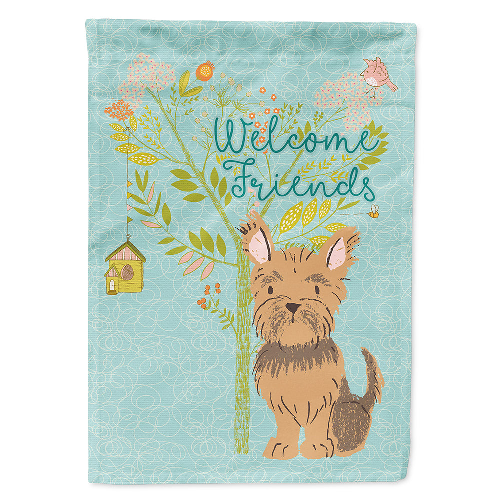 Welcome Friends Yorkie House Flag 28x40 Porch Sleeve Pole Decorative Outside Yard Banner Artwork Wall Hanging, Polyester