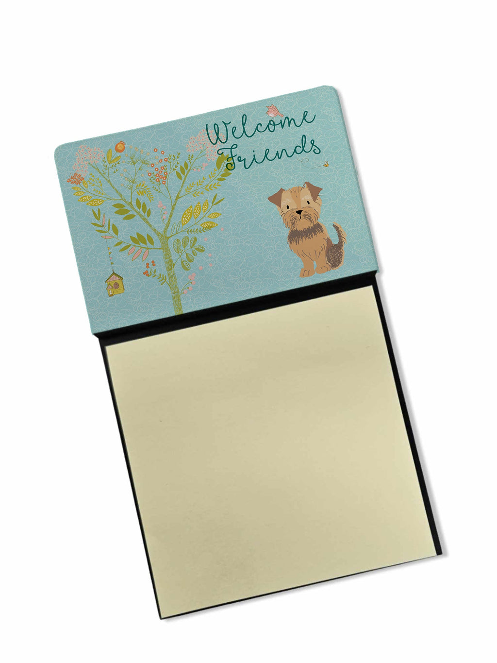 Welcome Friends Yorkie Natural Ears Watercolor Sticky Note Holder Refillable Dispenser Desk Accessory 3x3 Pad Gift