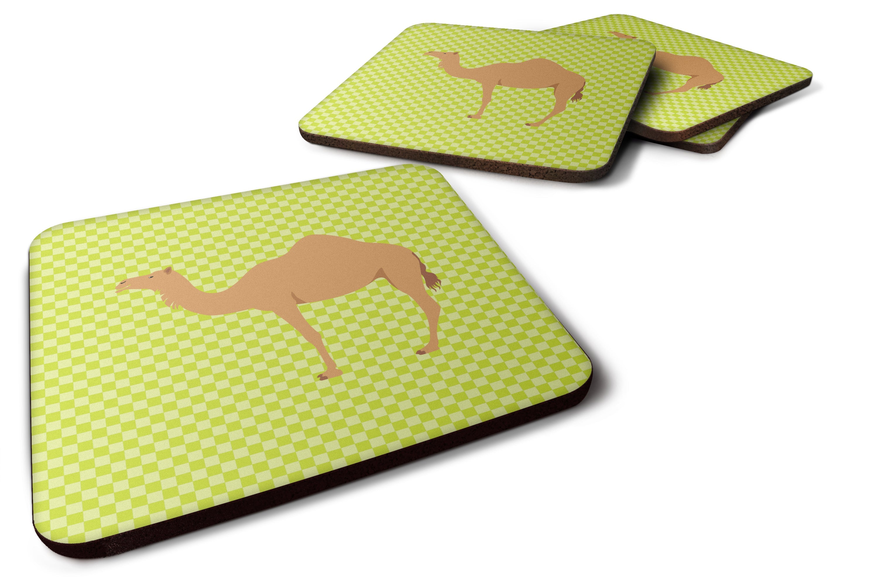 Arabian Camel Dromedary Green Foam Coasters Set of 4 Cup Coasters for Indoor Outdoor, Tabletop Protection, Anti Slip, Mouse pad Material