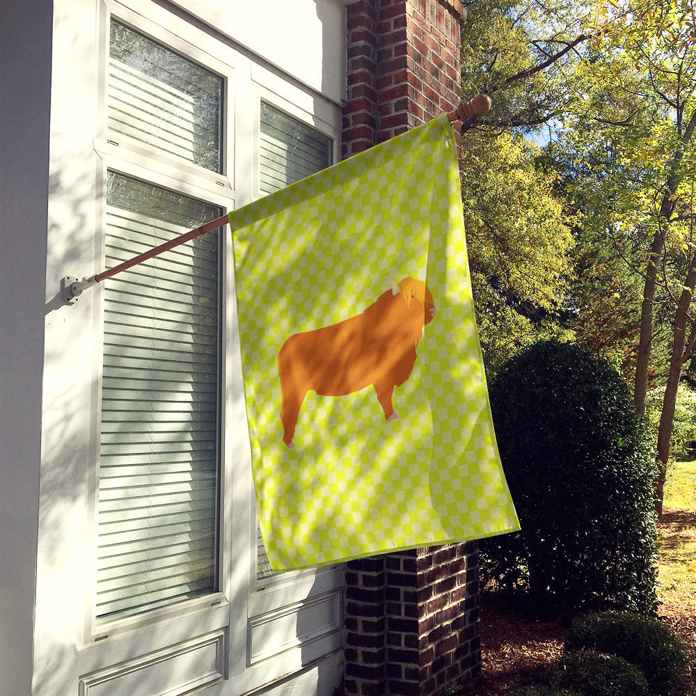 Highland Cow Green House Flag 28x40 Porch Sleeve Pole Decorative Outside Yard Banner Artwork Wall Hanging, Polyester