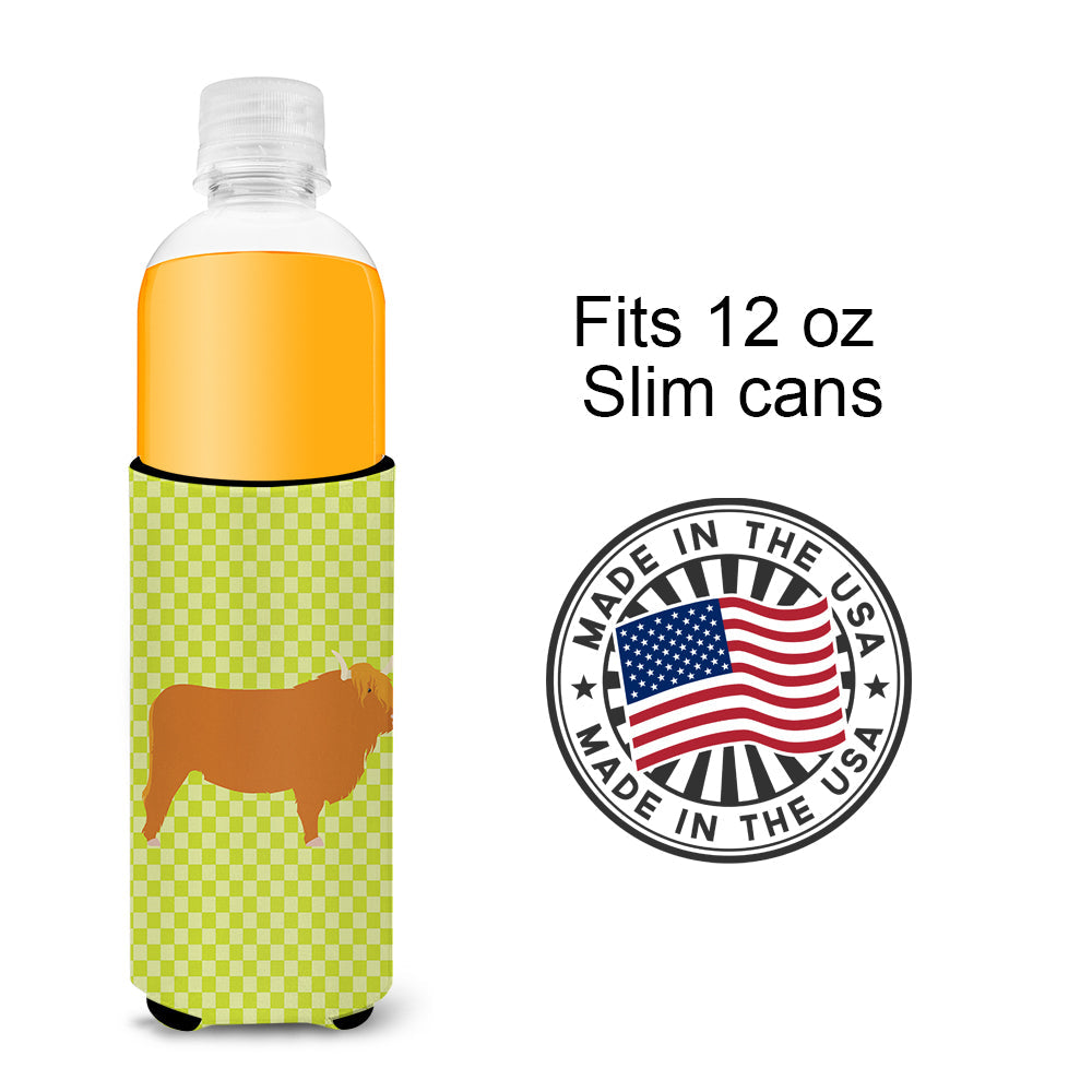 Highland Cow Green Slim Can Hugger , Insulated Foam Hugger for 12 oz Slim Cans, Beer Bottles & Water Bottles, Printed in USA