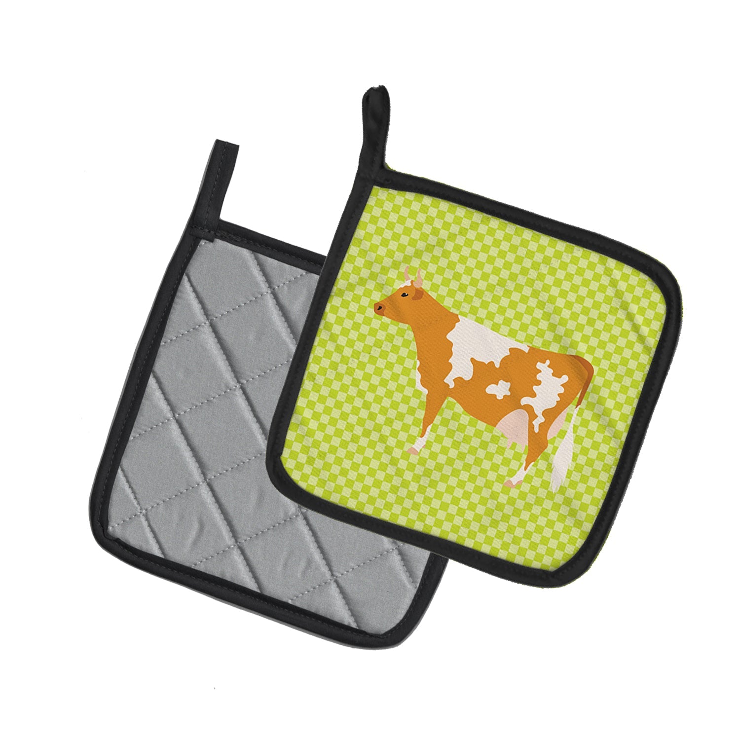 Guernsey Cow  Green Pot Holder Set of 2 Heat Resistant Quilted Hot Pads 7.5 x 7.5 Inch, Insulated Kitchen Trivets for Cooking & Baking