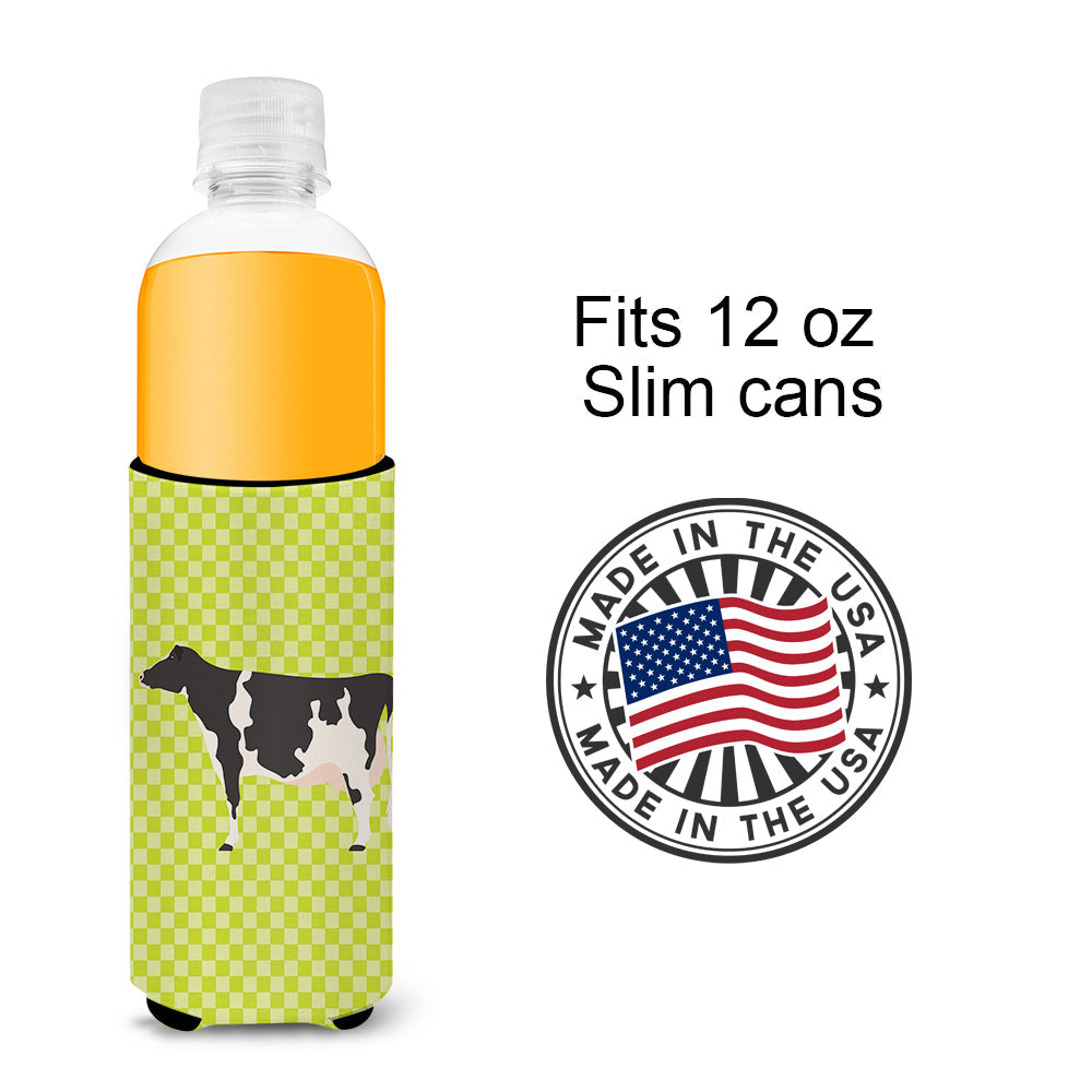 Holstein Cow Green Slim Can Hugger , Insulated Foam Hugger for 12 oz Slim Cans, Beer Bottles & Water Bottles, Printed in USA