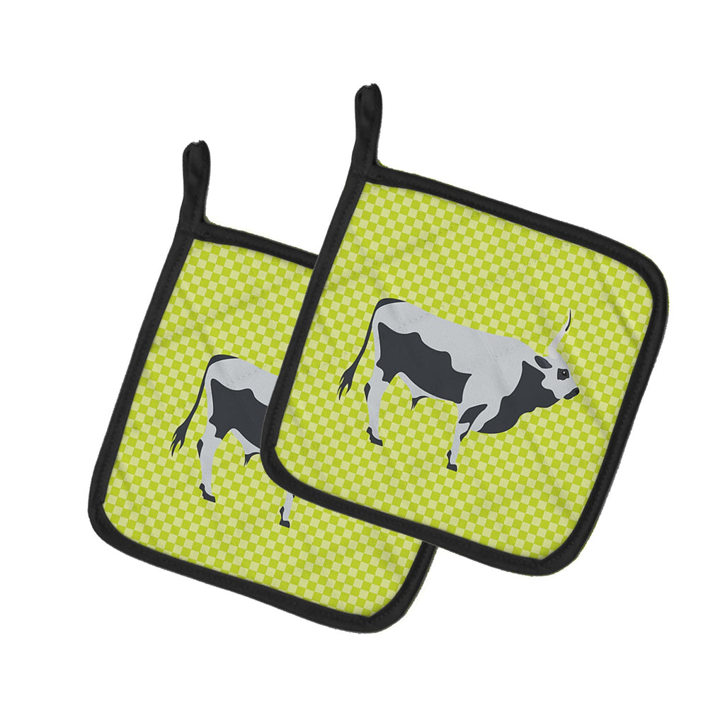 Hungarian Grey Steppe Cow Green Pot Holder Set of 2 Heat Resistant Quilted Hot Pads 7.5 x 7.5 Inch, Insulated Kitchen Trivets for Cooking & Baking