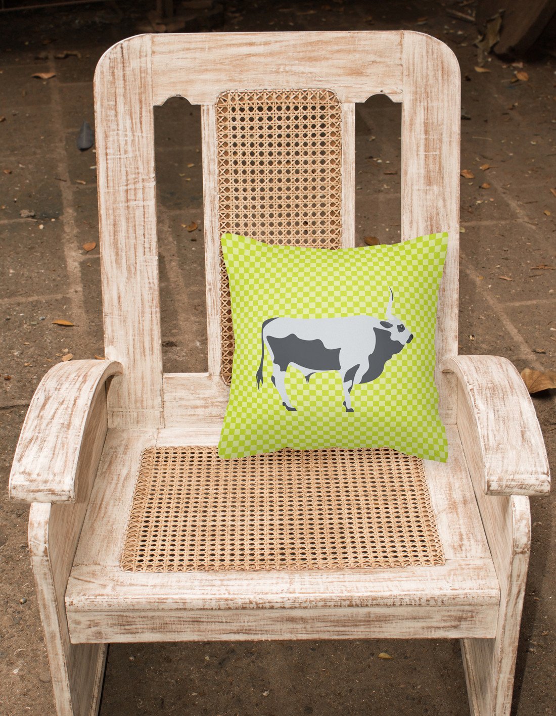 Hungarian Grey Steppe Cow Green Decorative Throw Pillow 18x18 Indoor Outdoor Accent Cushion, Fabric Cover with Insert for Sofa, Bed, Porch & Living Room