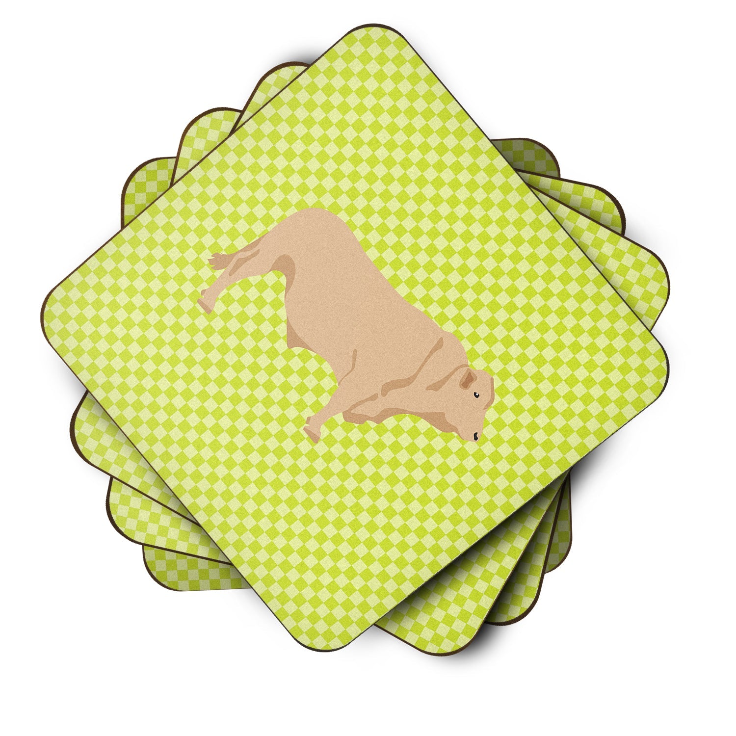 Charolais Cow Green Foam Coasters Set of 4 Cup Coasters for Indoor Outdoor, Tabletop Protection, Anti Slip, Mouse pad Material