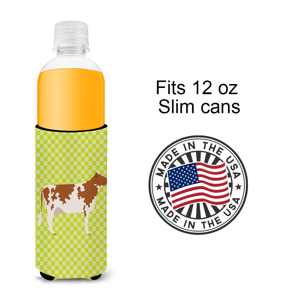 Ayrshire Cow Green Slim Can Hugger , Insulated Foam Hugger for 12 oz Slim Cans, Beer Bottles & Water Bottles, Printed in USA
