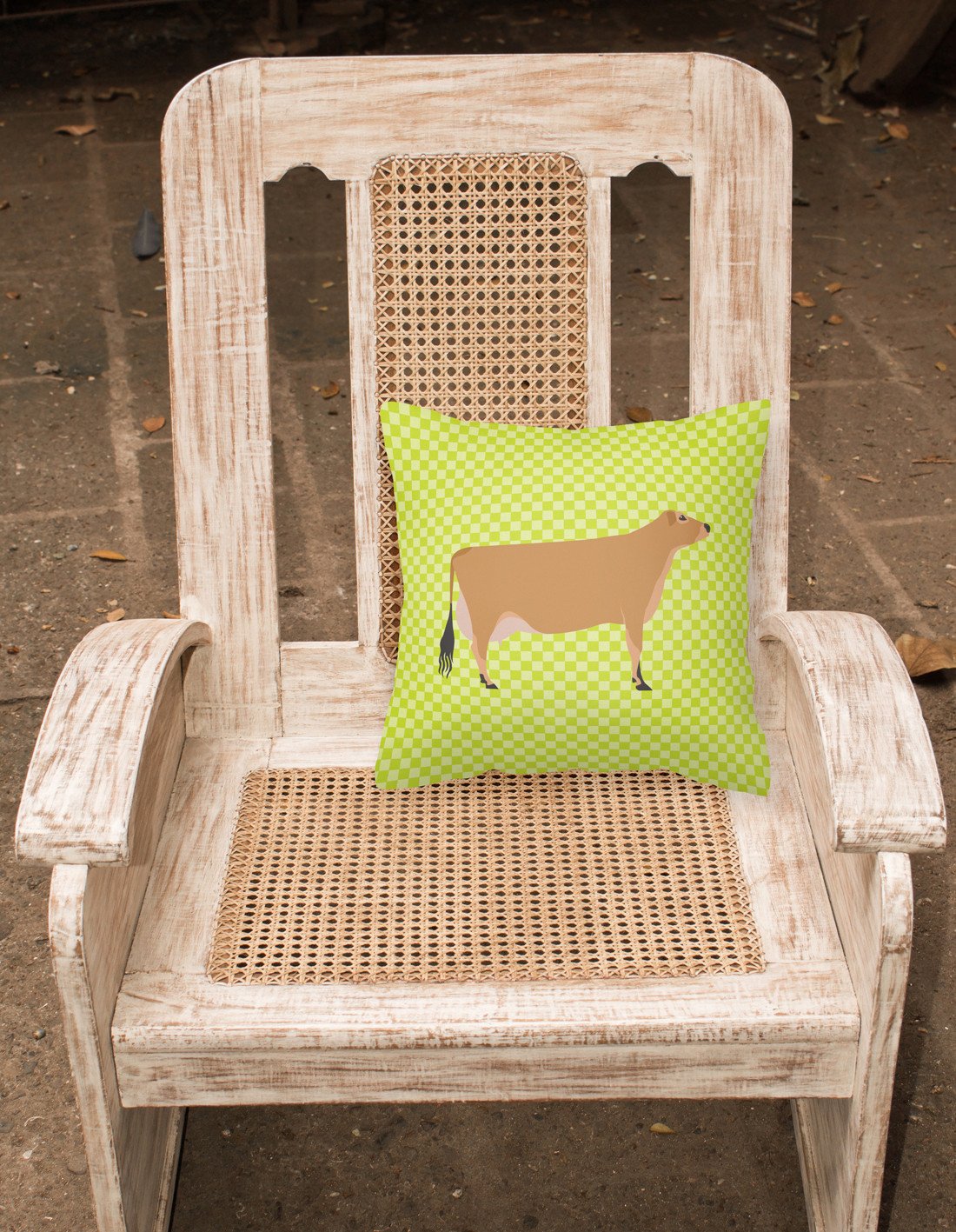 Jersey Cow Green Decorative Throw Pillow 18x18 Indoor Outdoor Accent Cushion, Fabric Cover with Insert for Sofa, Bed, Porch & Living Room