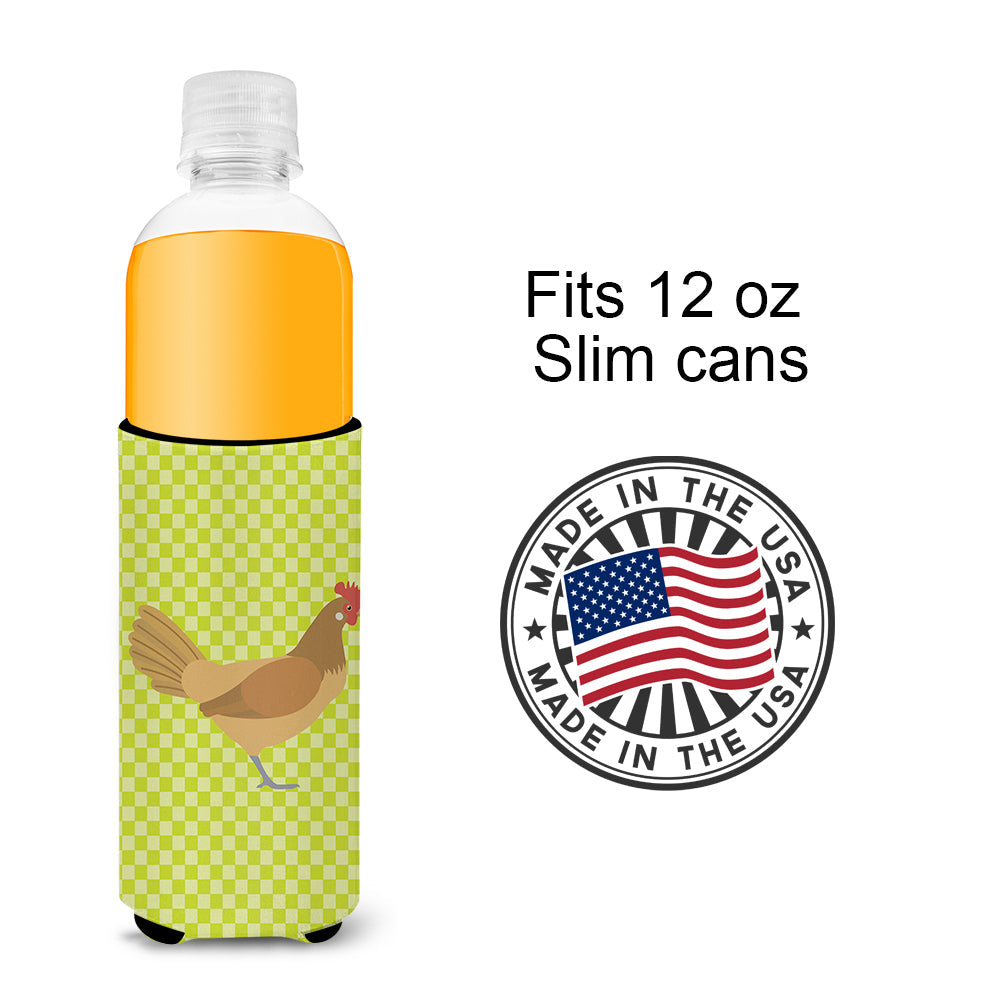 Frisian Friesian Chicken Green Slim Can Hugger , Insulated Foam Hugger for 12 oz Slim Cans, Beer Bottles & Water Bottles, Printed in USA
