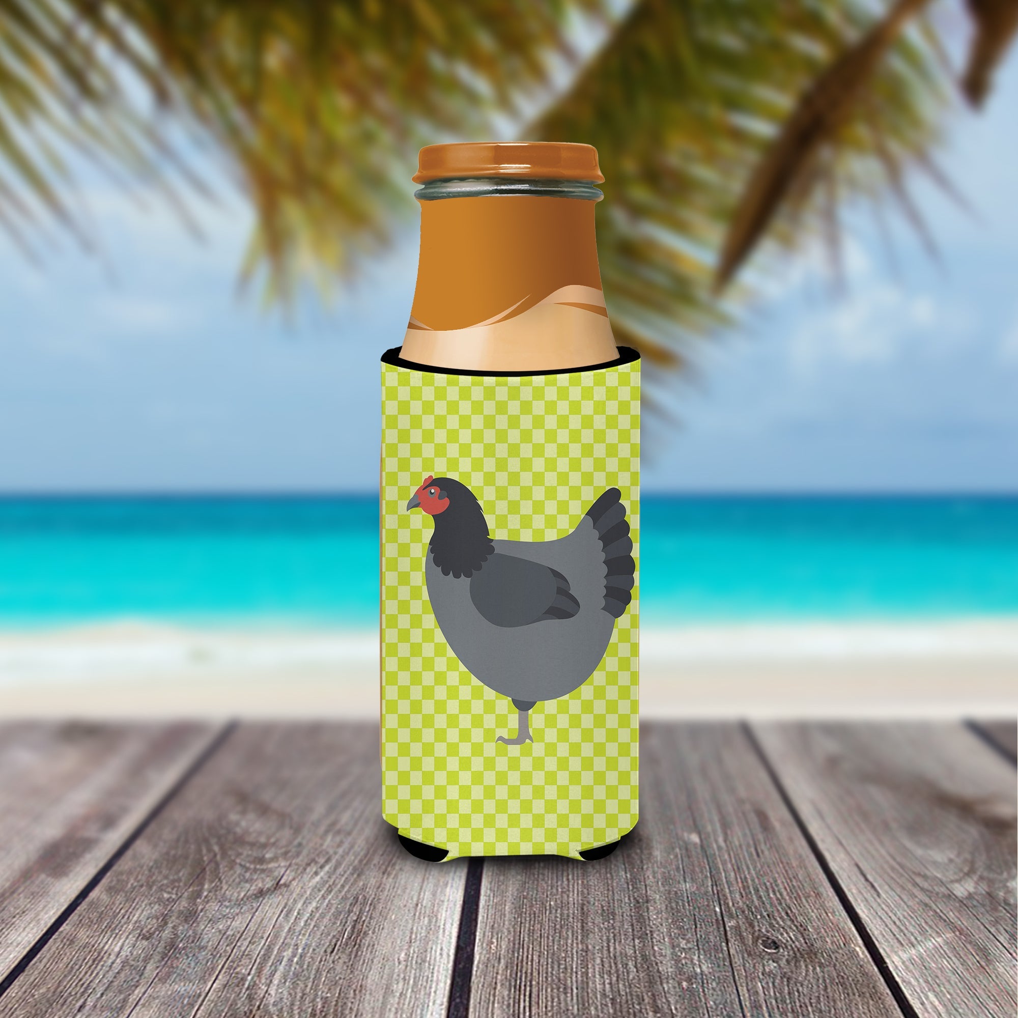 Jersey Giant Chicken Green Slim Can Hugger , Insulated Foam Hugger for 12 oz Slim Cans, Beer Bottles & Water Bottles, Printed in USA