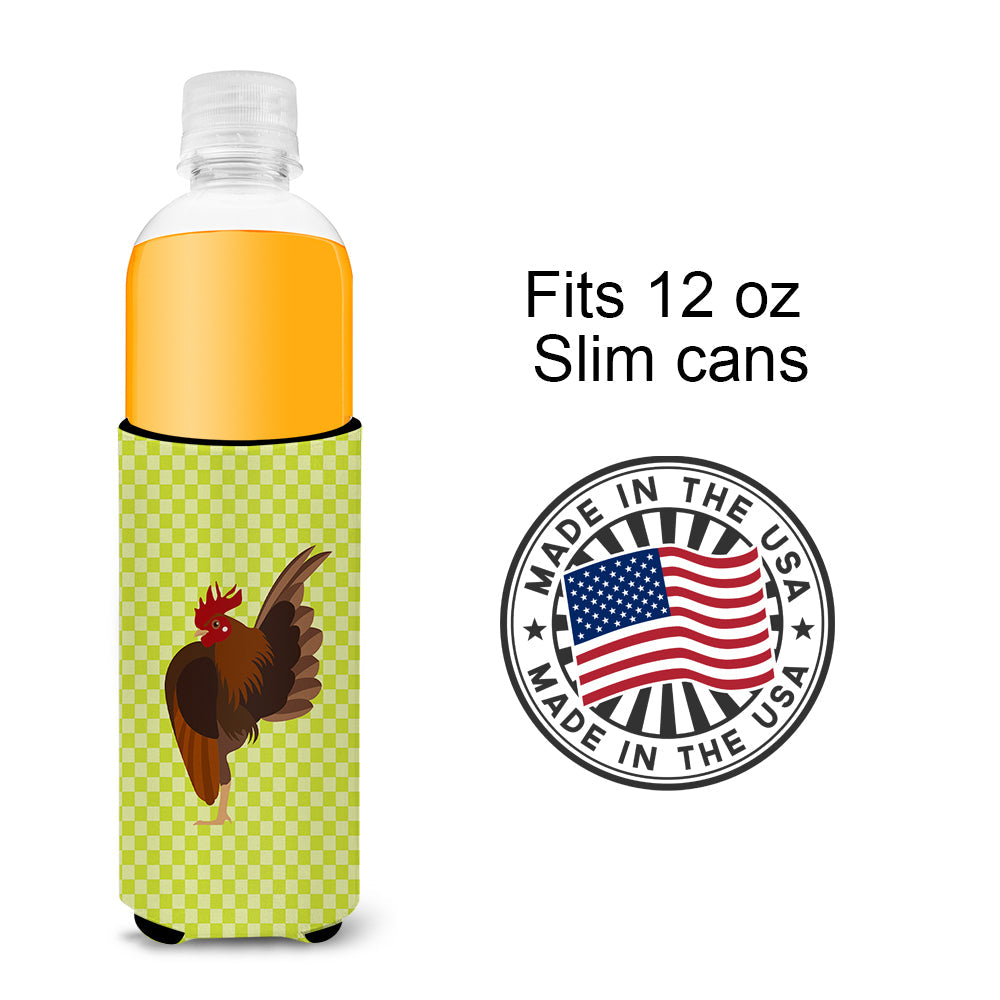 Malaysian Serama Chicken Green Slim Can Hugger , Insulated Foam Hugger for 12 oz Slim Cans, Beer Bottles & Water Bottles, Printed in USA