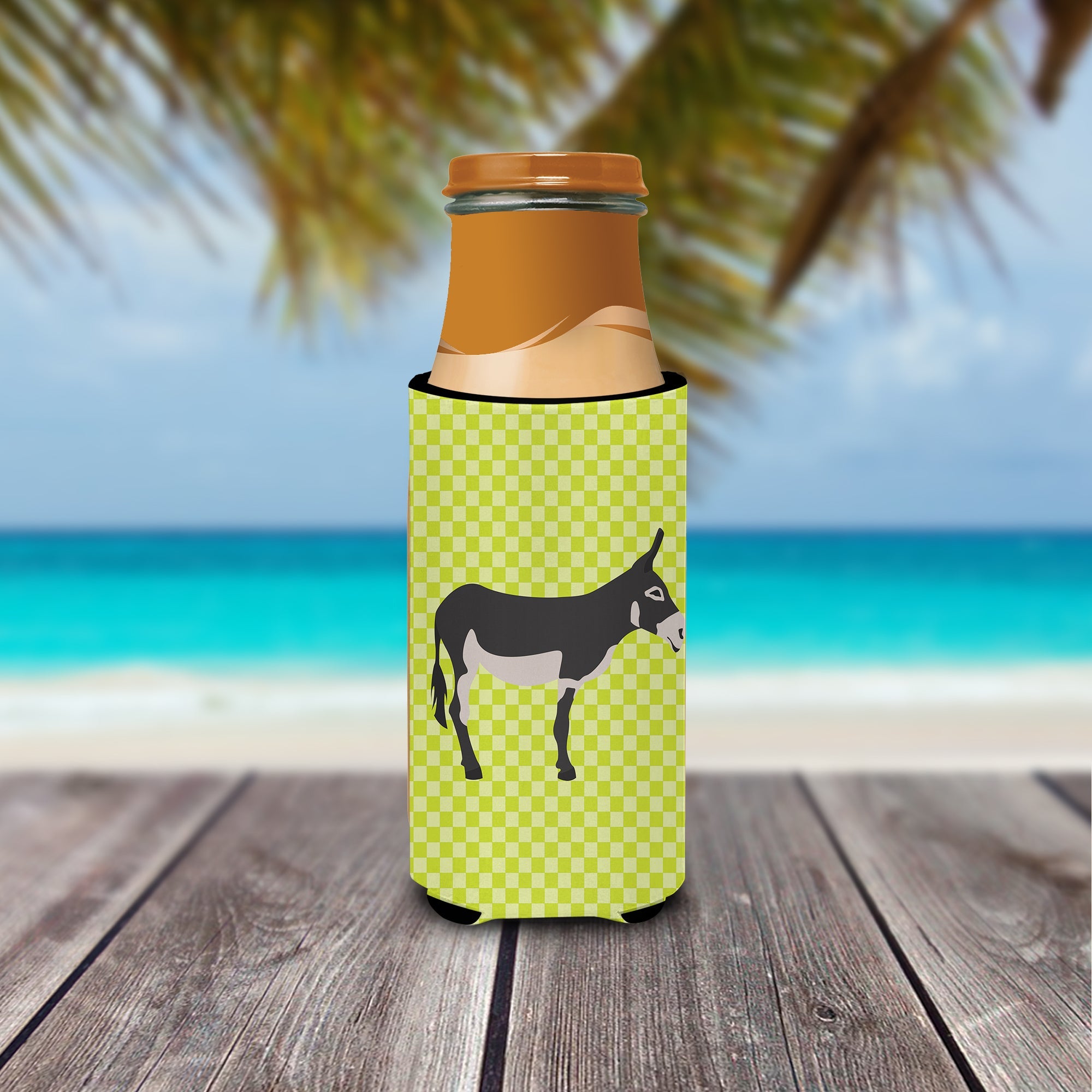 American Mammoth Jack Donkey Green Slim Can Hugger , Insulated Foam Hugger for 12 oz Slim Cans, Beer Bottles & Water Bottles, Printed in USA