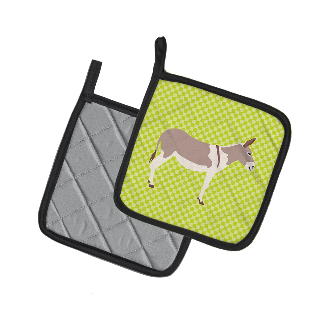 Australian Teamster Donkey Green Pot Holder Set of 2 Heat Resistant Quilted Hot Pads 7.5 x 7.5 Inch, Insulated Kitchen Trivets for Cooking & Baking
