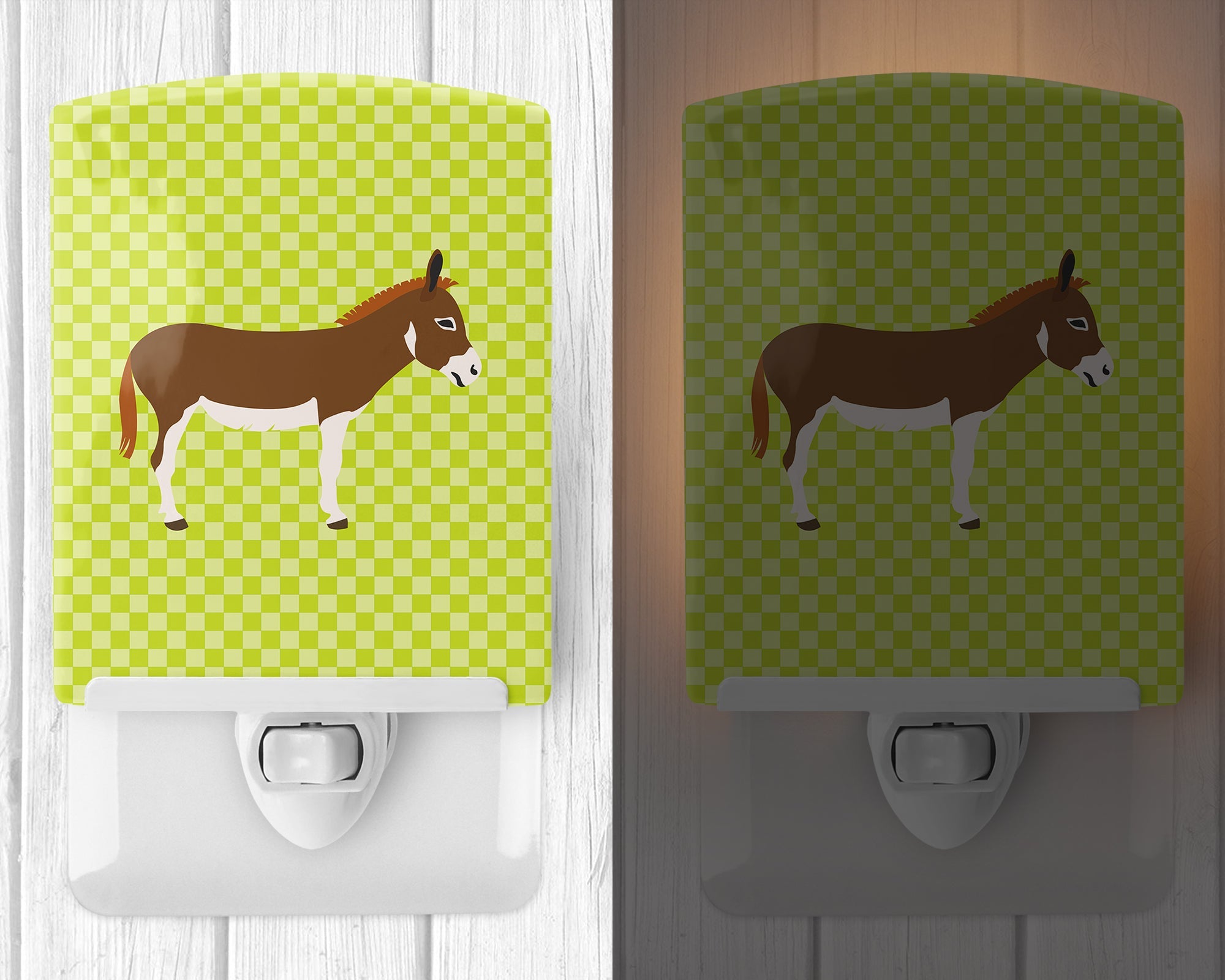 Miniature Mediterranian Donkey Green Ceramic Night Light Compact, UL-Certified, Ideal for Bedroom, Bathroom, Nursery, Hallway, Kitchen, 6x4x3, Multicolor