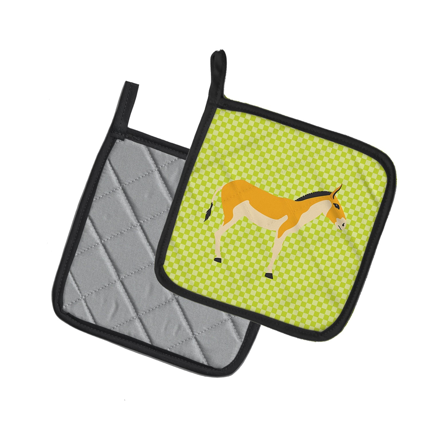 Turkmenian Kulan Donkey Green Pot Holder Set of 2 Heat Resistant Quilted Hot Pads 7.5 x 7.5 Inch, Insulated Kitchen Trivets for Cooking & Baking