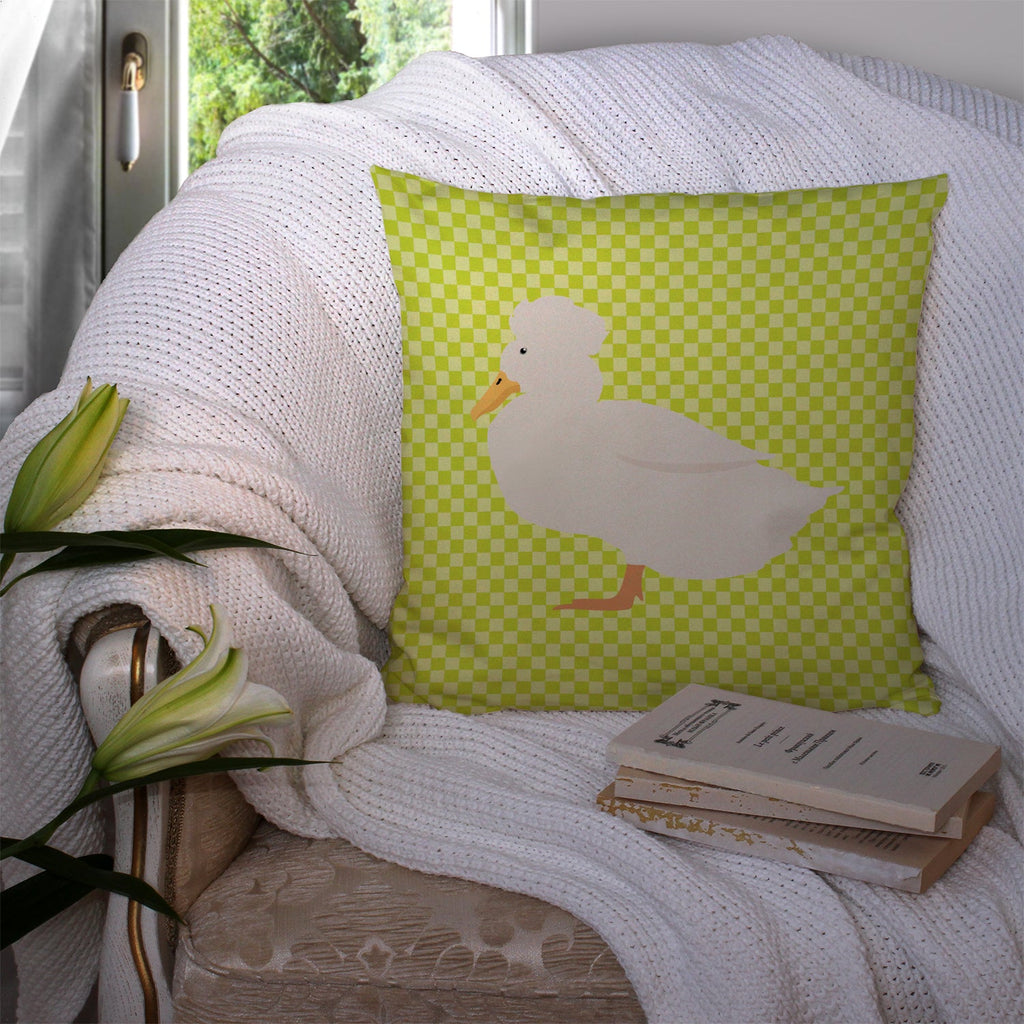 Crested Duck Green Decorative Throw Pillow 14x14 Indoor Outdoor Accent Cushion, Fabric Cover with Insert for Sofa, Bed, Porch & Living Room