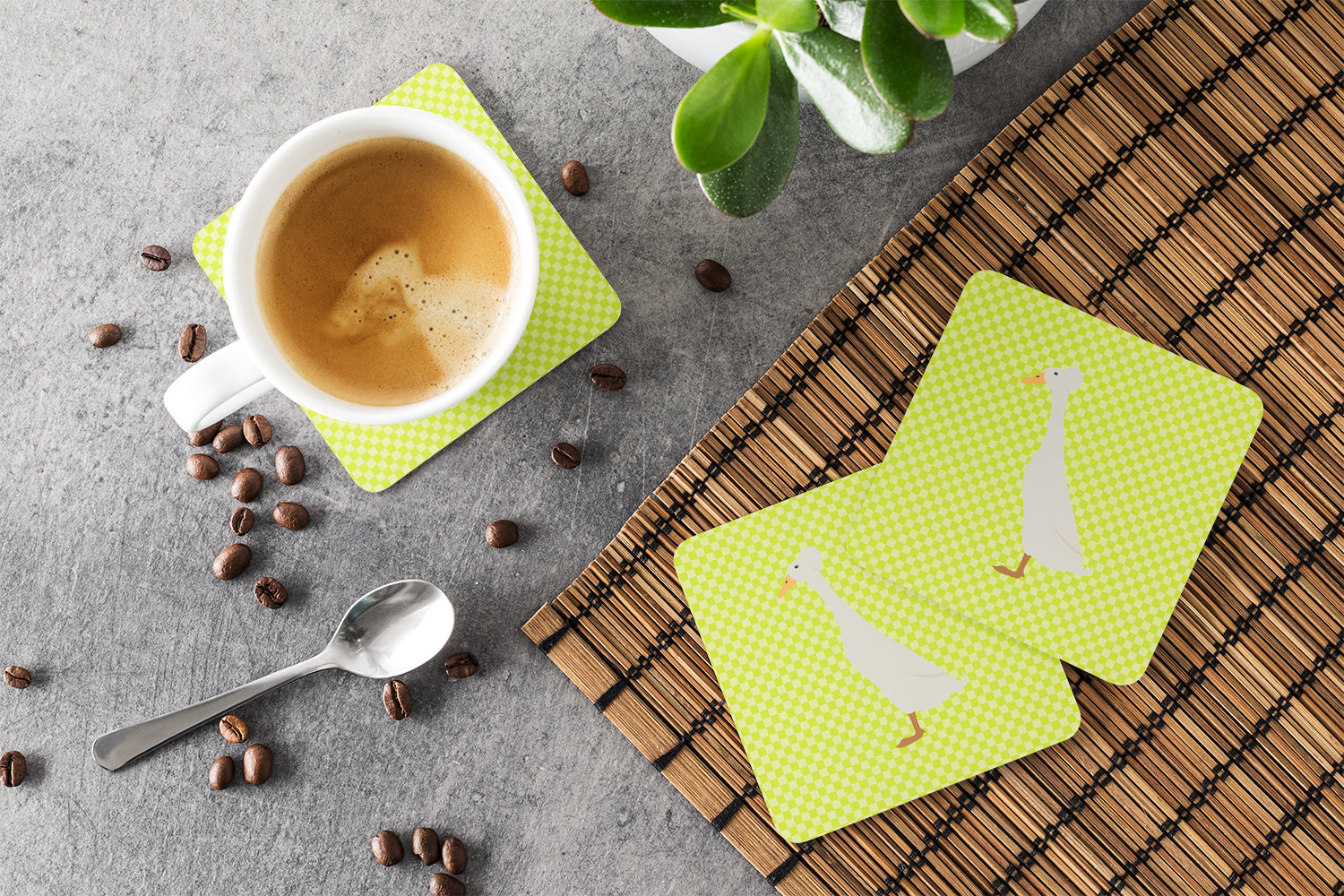 Bali Duck Green Foam Coasters Set of 4 Cup Coasters for Indoor Outdoor, Tabletop Protection, Anti Slip, Mouse pad Material