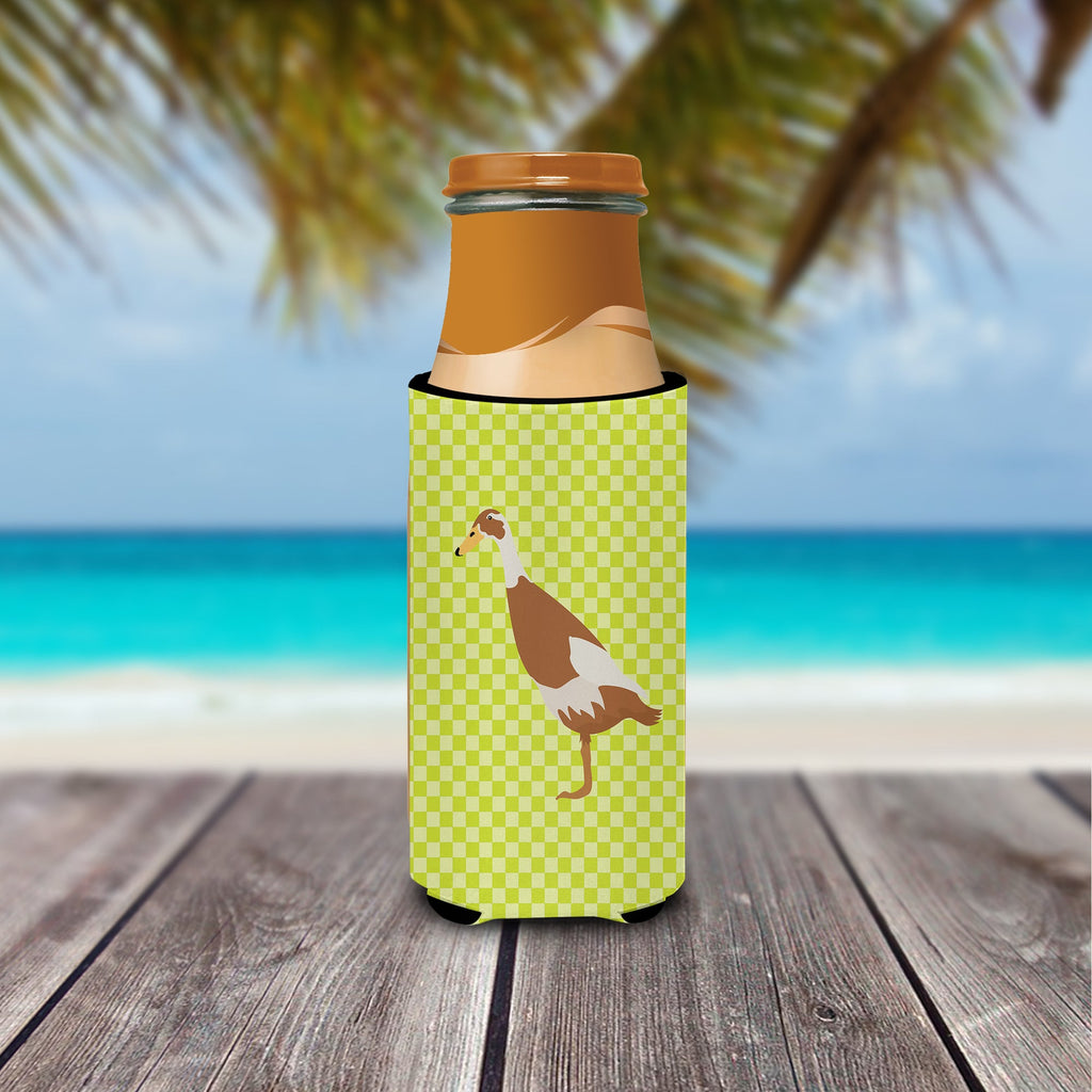 Indian Runner Duck Green Slim Can Hugger , Insulated Foam Hugger for 12 oz Slim Cans, Beer Bottles & Water Bottles, Printed in USA
