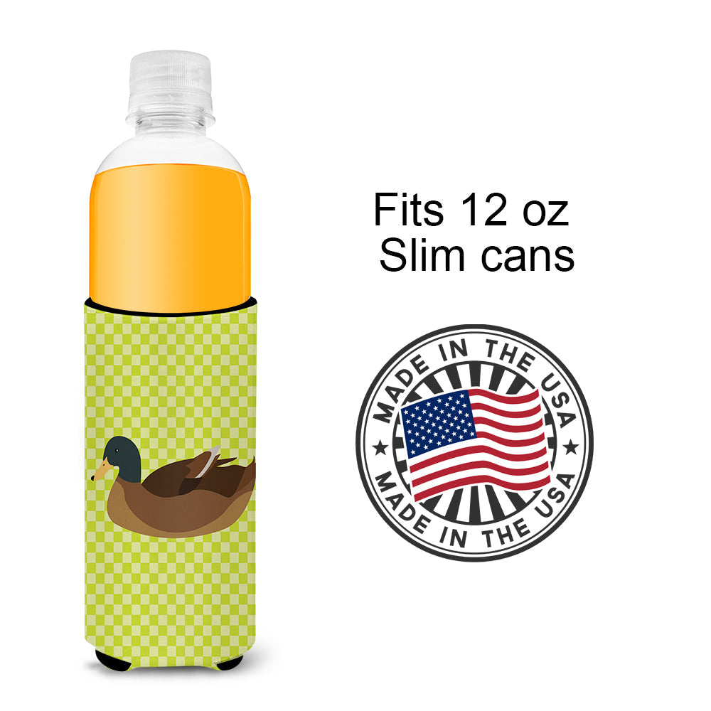Khaki Campbell Duck Green Slim Can Hugger , Insulated Foam Hugger for 12 oz Slim Cans, Beer Bottles & Water Bottles, Printed in USA