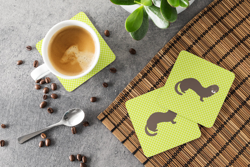Russian or European Mink Green Foam Coasters Set of 4 Cup Coasters for Indoor Outdoor, Tabletop Protection, Anti Slip, Mouse pad Material