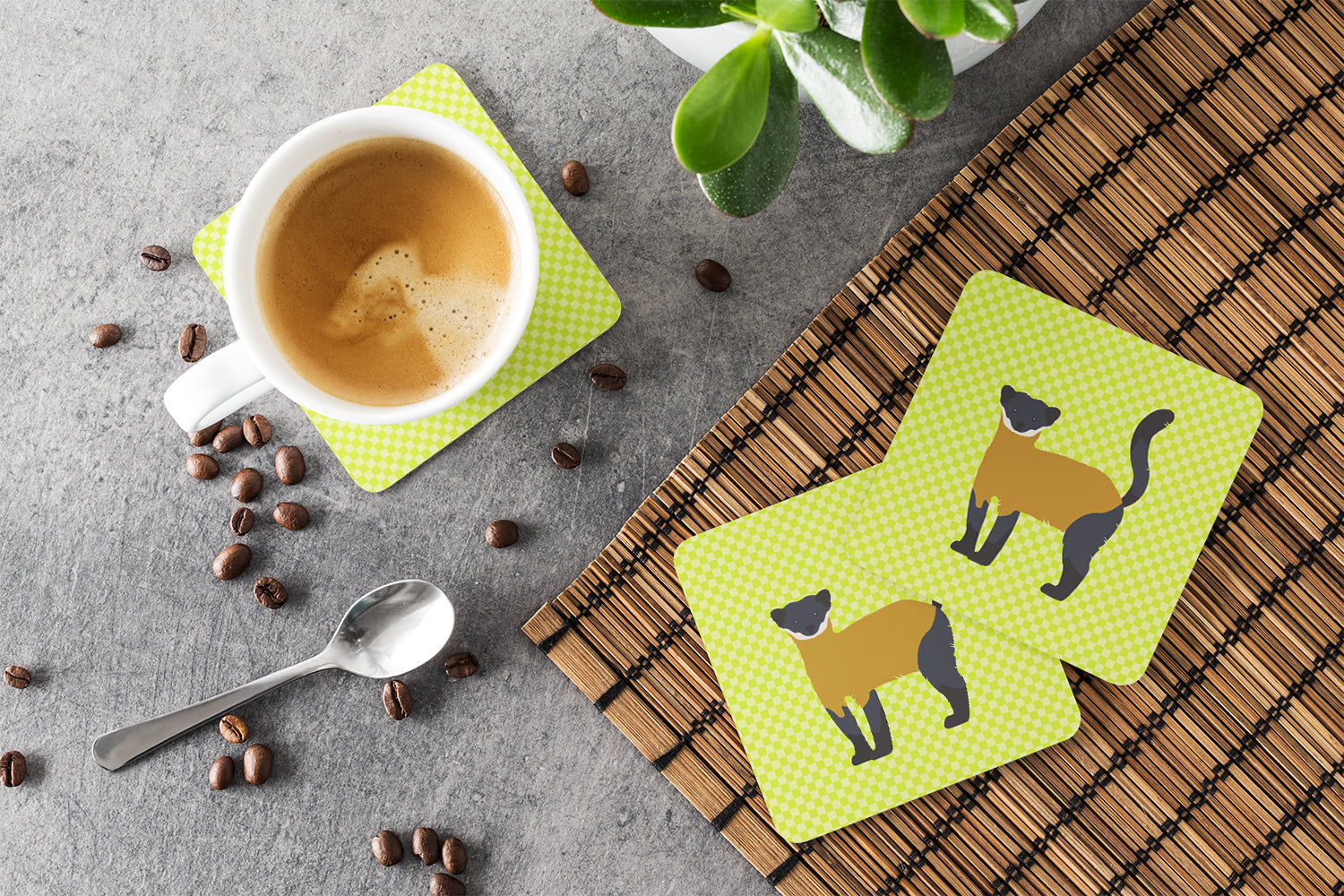 Yellow-Throated Marten Green Foam Coasters Set of 4 Cup Coasters for Indoor Outdoor, Tabletop Protection, Anti Slip, Mouse pad Material