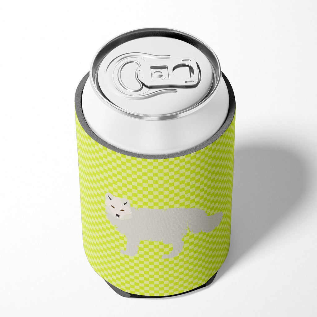 White Arctic Fox Green Can or Bottle Hugger Cooler Sleeve for Standard 12 oz Cans, Insulated Foam Beer & Soda Can Hugger Reusable