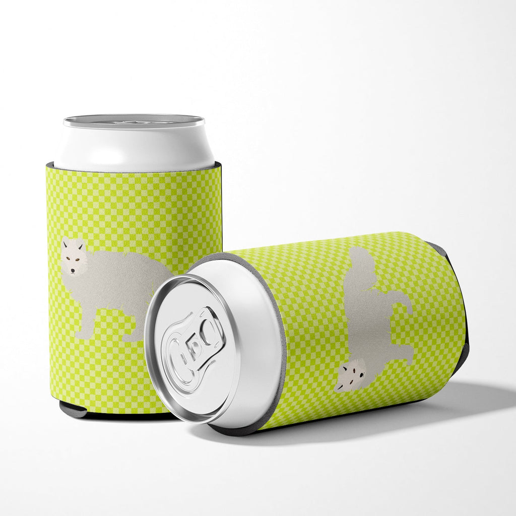 White Arctic Fox Green Can or Bottle Hugger Cooler Sleeve for Standard 12 oz Cans, Insulated Foam Beer & Soda Can Hugger Reusable