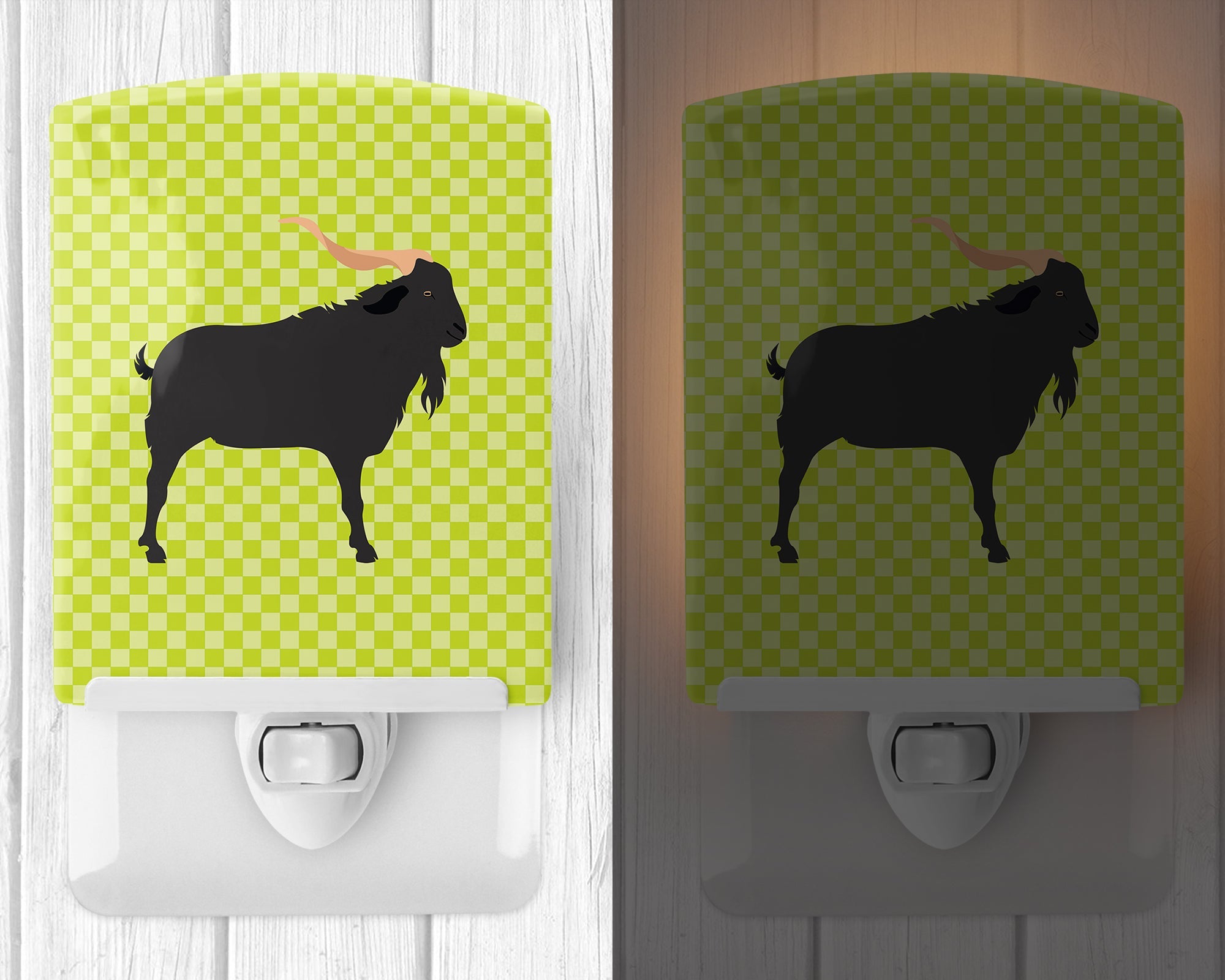 Verata Goat Green Ceramic Night Light Compact, UL-Certified, Ideal for Bedroom, Bathroom, Nursery, Hallway, Kitchen, 6x4x3, Multicolor