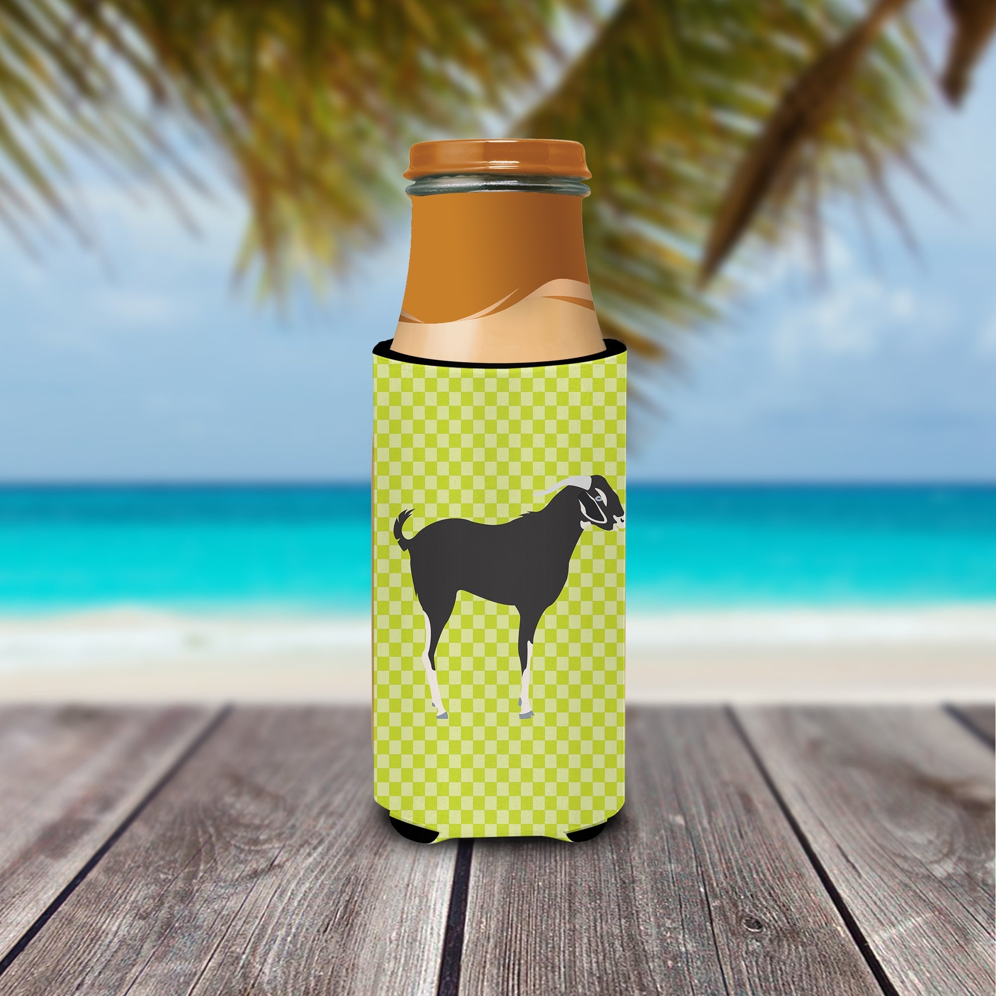 Black Bengal Goat Green Slim Can Hugger , Insulated Foam Hugger for 12 oz Slim Cans, Beer Bottles & Water Bottles, Printed in USA