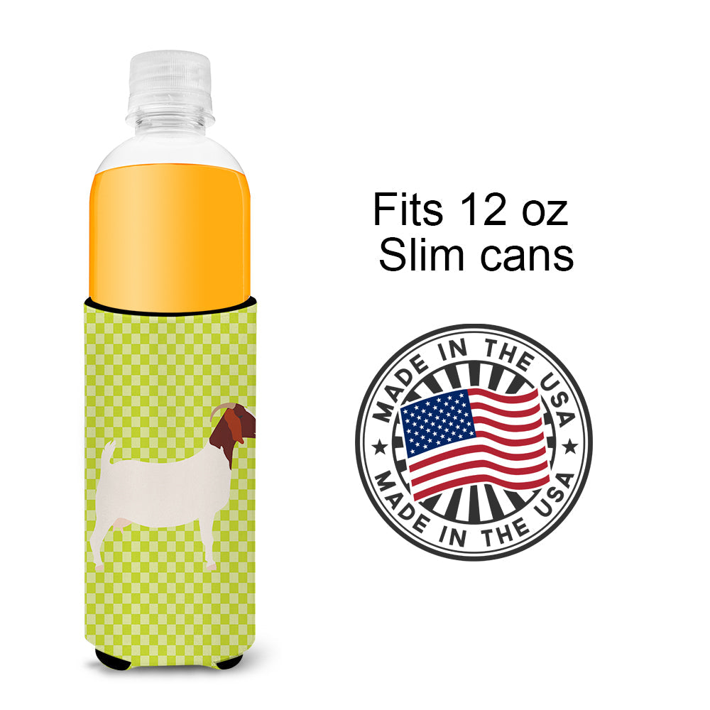 Boer Goat Green Slim Can Hugger , Insulated Foam Hugger for 12 oz Slim Cans, Beer Bottles & Water Bottles, Printed in USA