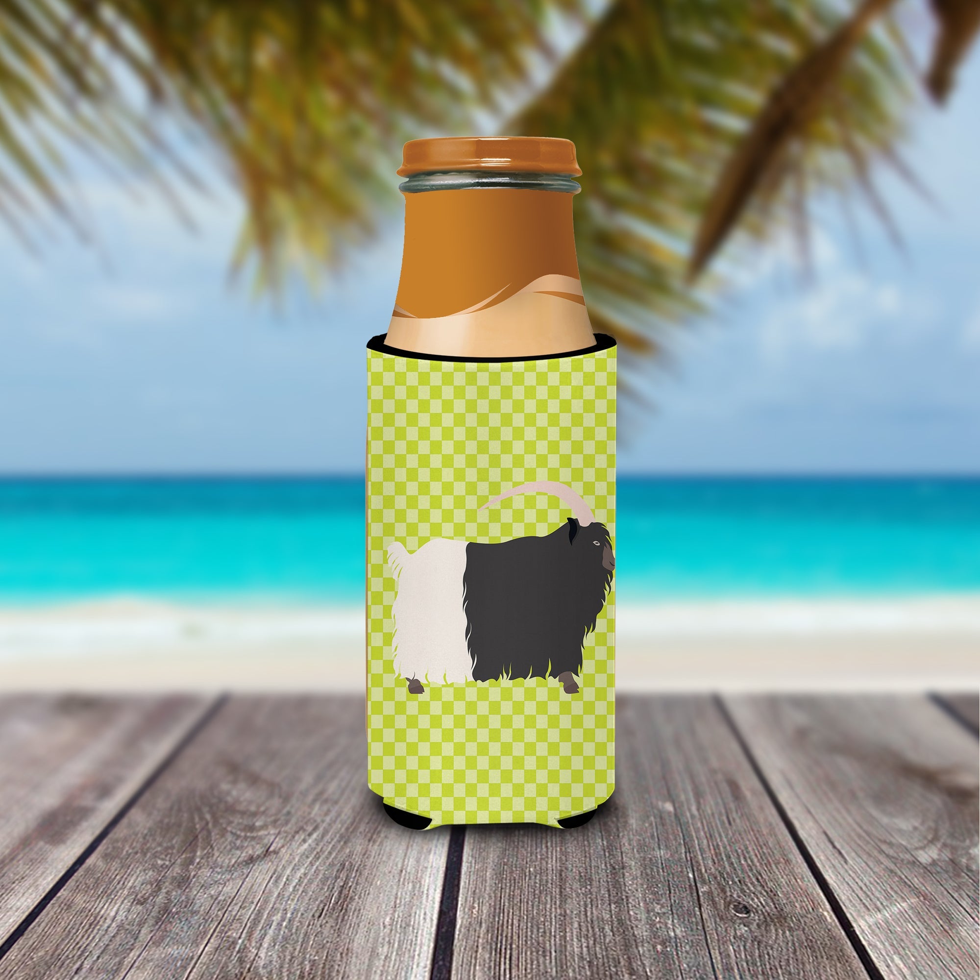 Welsh Black-Necked Goat Green Slim Can Hugger , Insulated Foam Hugger for 12 oz Slim Cans, Beer Bottles & Water Bottles, Printed in USA