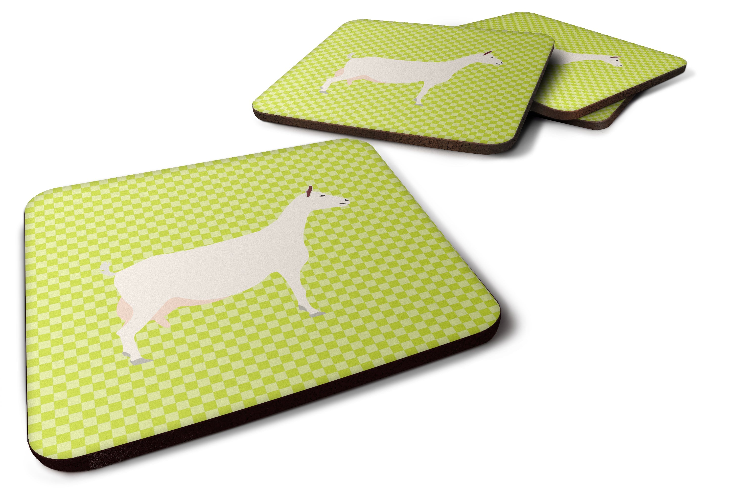 Saanen Goat Green Foam Coasters Set of 4 Cup Coasters for Indoor Outdoor, Tabletop Protection, Anti Slip, Mouse pad Material