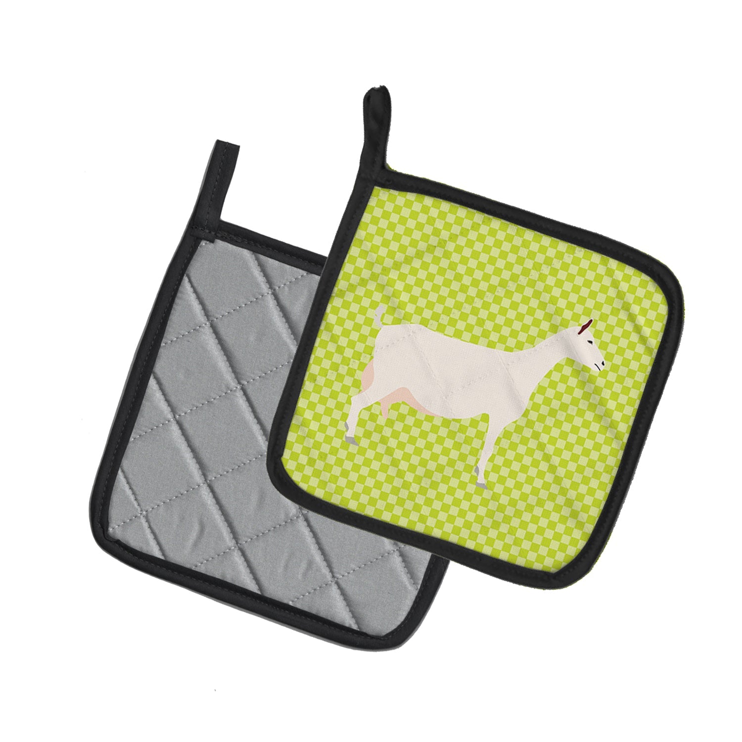 Saanen Goat Green Pot Holder Set of 2 Heat Resistant Quilted Hot Pads 7.5 x 7.5 Inch, Insulated Kitchen Trivets for Cooking & Baking