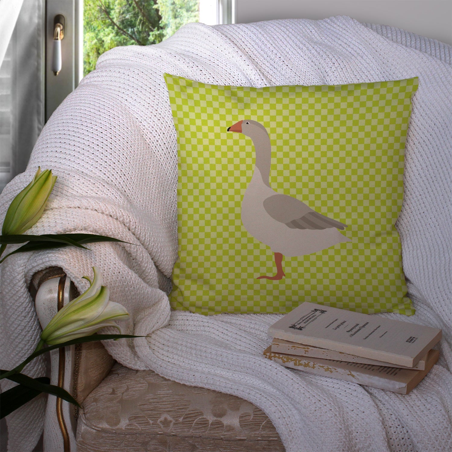 Steinbacher Goose Green Decorative Throw Pillow 14x14 Indoor Outdoor Accent Cushion, Fabric Cover with Insert for Sofa, Bed, Porch & Living Room