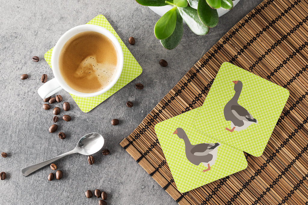 Toulouse Goose Green Foam Coasters Set of 4 Cup Coasters for Indoor Outdoor, Tabletop Protection, Anti Slip, Mouse pad Material