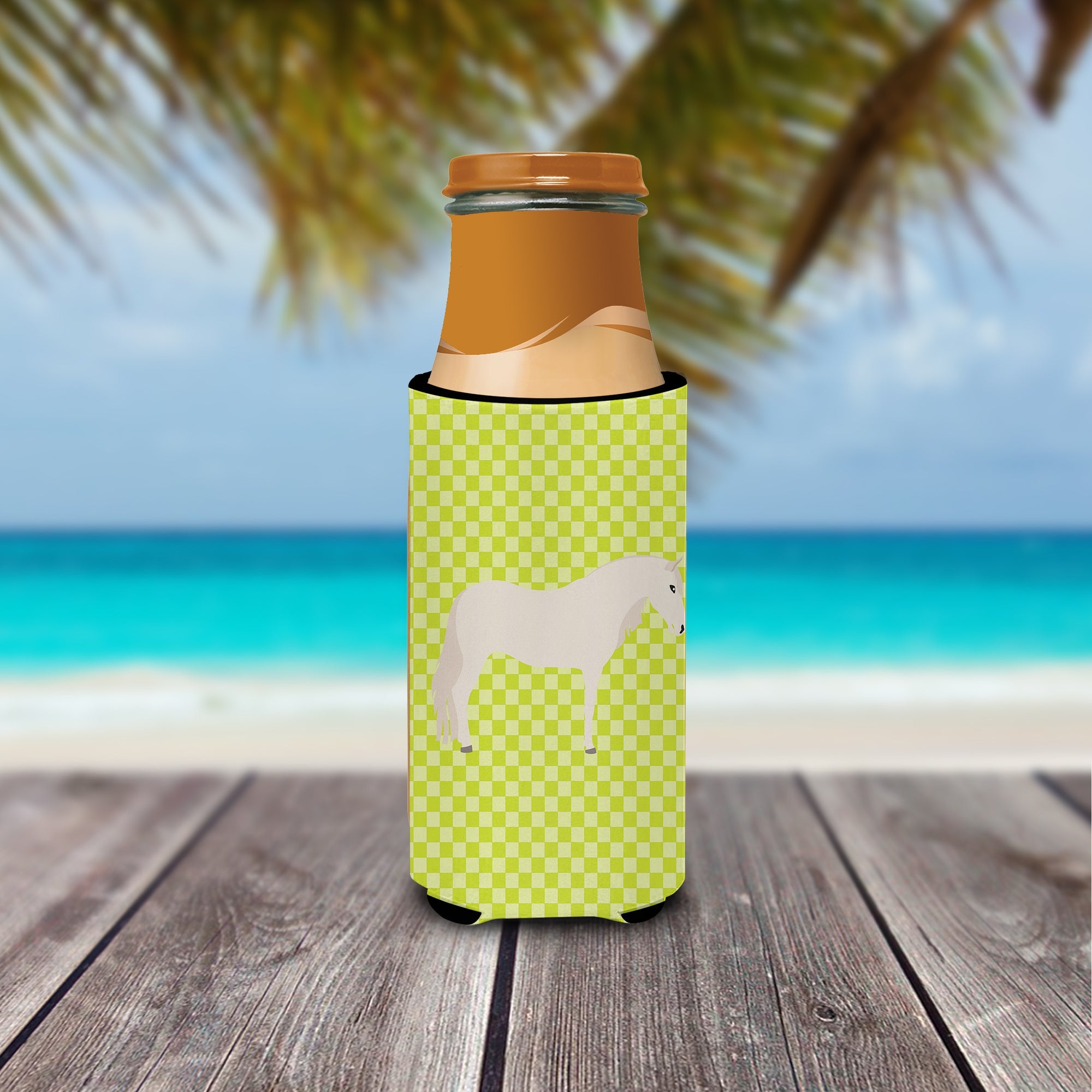Paso Fino Horse Green Slim Can Hugger , Insulated Foam Hugger for 12 oz Slim Cans, Beer Bottles & Water Bottles, Printed in USA