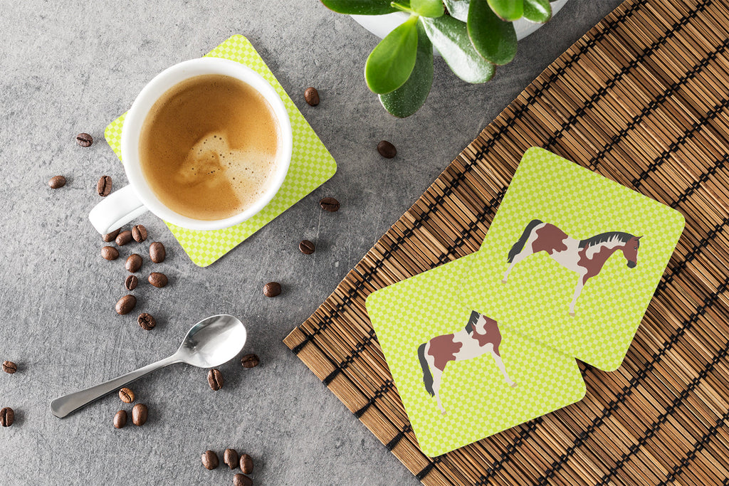 Pinto Horse Green Foam Coasters Set of 4 Cup Coasters for Indoor Outdoor, Tabletop Protection, Anti Slip, Mouse pad Material
