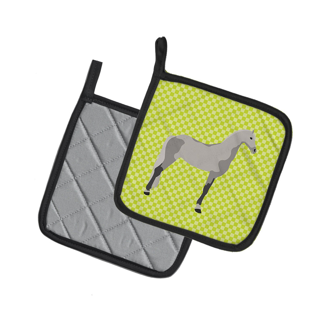 Orlov Trotter Horse Green Pot Holder Set of 2 Heat Resistant Quilted Hot Pads 7.5 x 7.5 Inch, Insulated Kitchen Trivets for Cooking & Baking