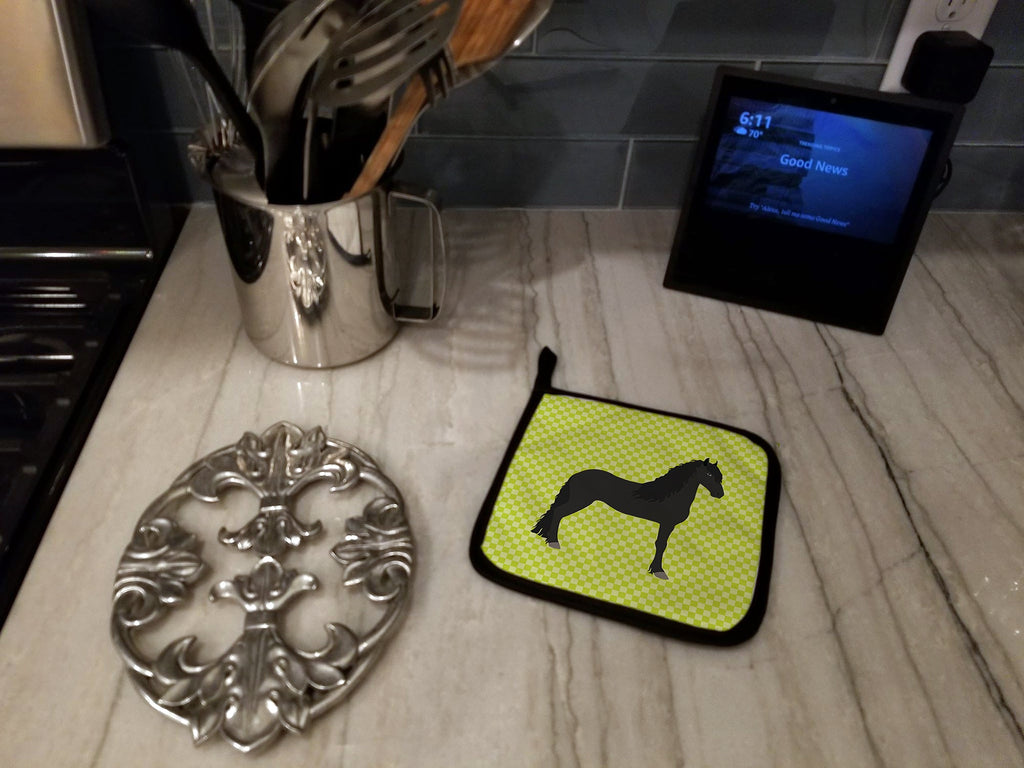 Friesian Horse Green Pot Holder Set of 2 Heat Resistant Quilted Hot Pads 7.5 x 7.5 Inch, Insulated Kitchen Trivets for Cooking & Baking