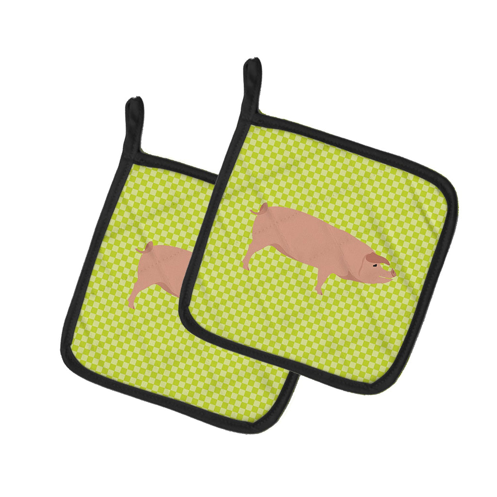 American Landrace Pig Green Pot Holder Set of 2 Heat Resistant Quilted Hot Pads 7.5 x 7.5 Inch, Insulated Kitchen Trivets for Cooking & Baking