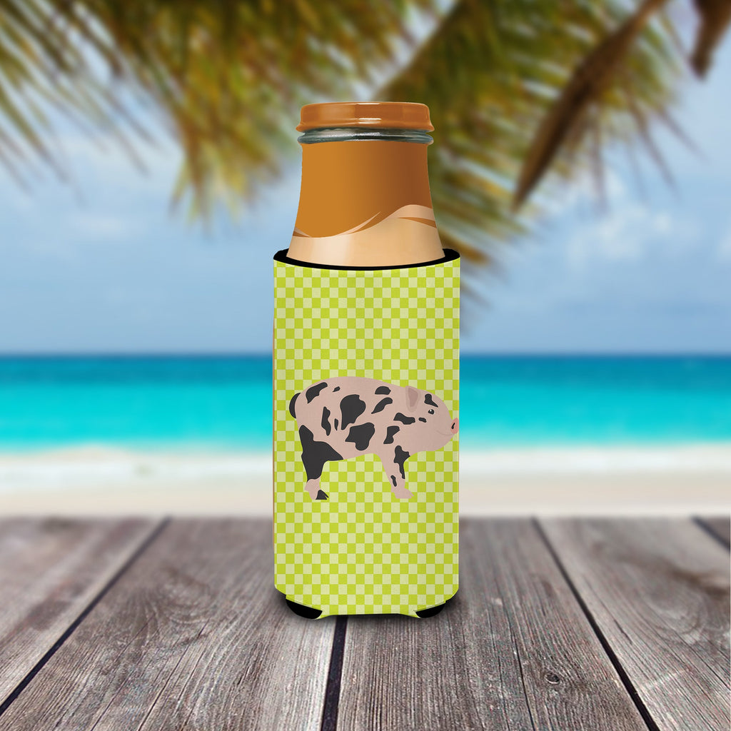 Mini Miniature Pig Green Slim Can Hugger , Insulated Foam Hugger for 12 oz Slim Cans, Beer Bottles & Water Bottles, Printed in USA